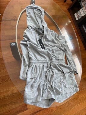 Fashion Nova Light Gray Hooded Romper